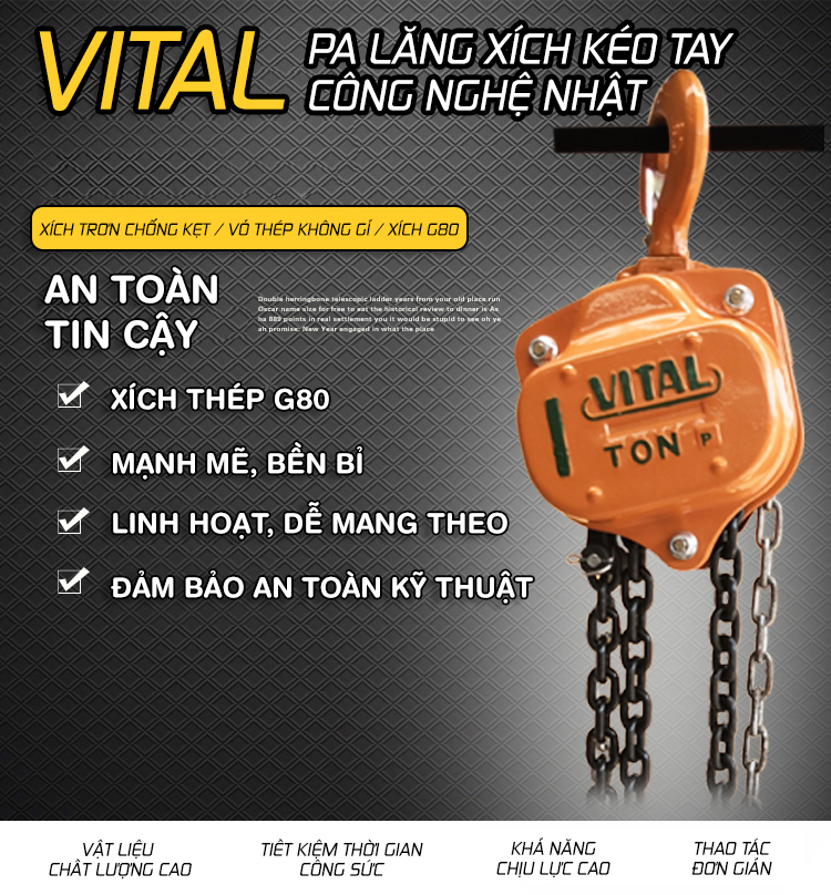 Palang xích kéo tay VITAL 1 TẤN- 3 MÉT