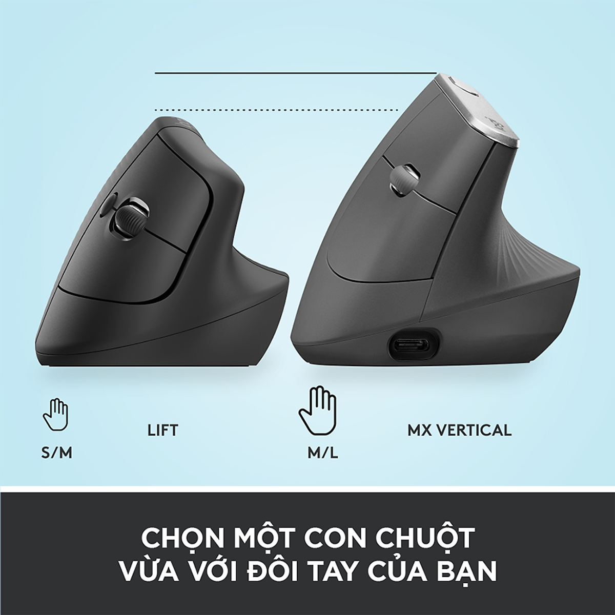 Chuột công thái học không dây Logitech Lift Vertical Ergonomic Đen-Hàng Chính Hãng