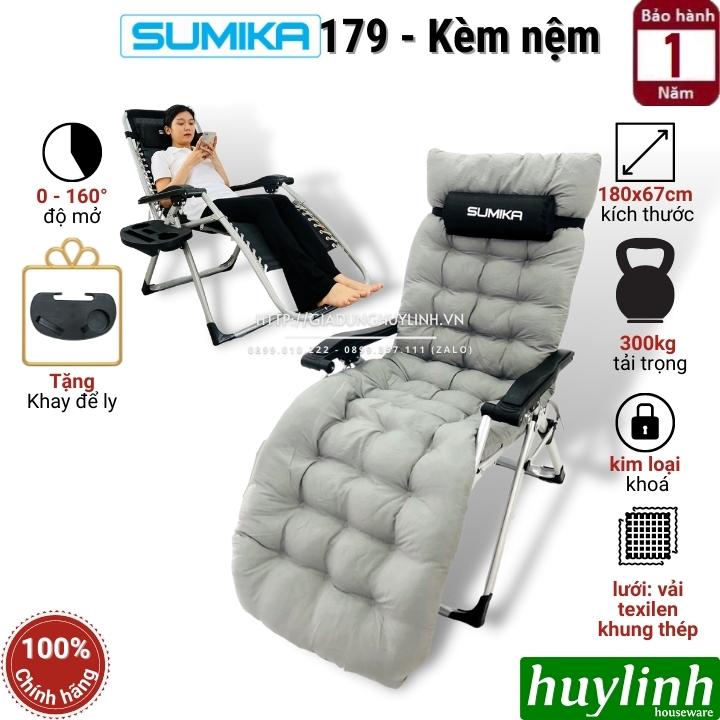 Ghế xếp gấp thư giãn Sumika 179 - Tặng khay để ly - Tải trọng 300kg - Khoá kim loại cao cấp - Hàng chính hãng