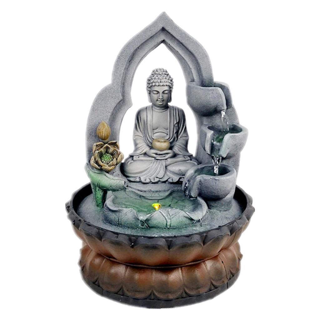 Fountain Buddha Desktop Waterfall Ornament Yoga Figurine Statue Decor