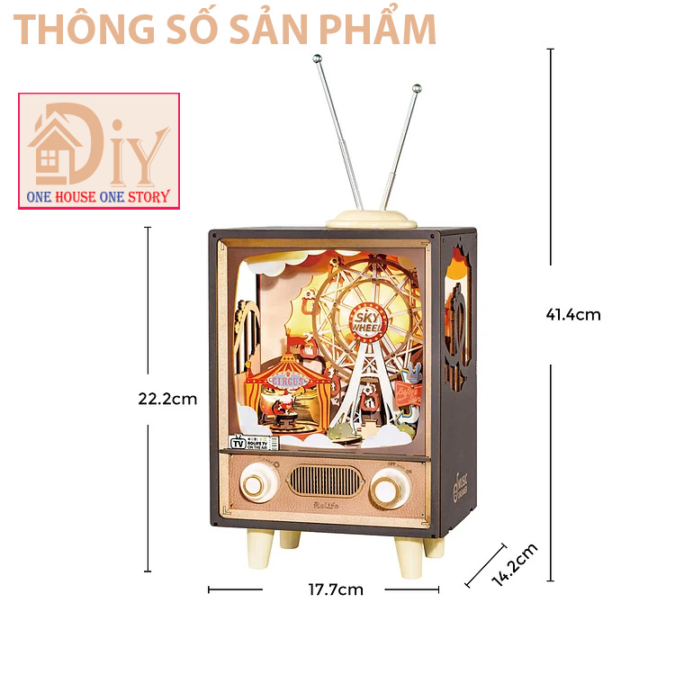 Hộp nhạc Mô hình Tivi gỗ cơ động học DIY Robotime Rolife Sunset Carnival Music Box AMT01 tự lắp ráp Quà tặng giáng sinh trang trí sáng tạo