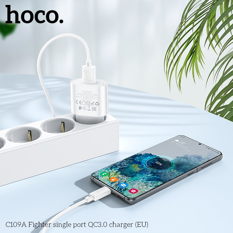 Hình ảnh Cóc Sạc Nhanh Dành Cho Hoco C109A 18W Qc3.0 Chân Cắm Eu 1 Cổng Usb Hàng Chính Hãng