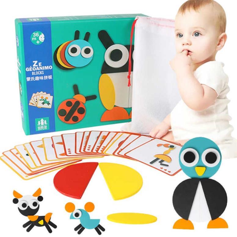 Bộ ghép hình Montessori Fun board, Giáo cụ Montessori ghép hình con vật cho bé phát triển phát triển tư duy