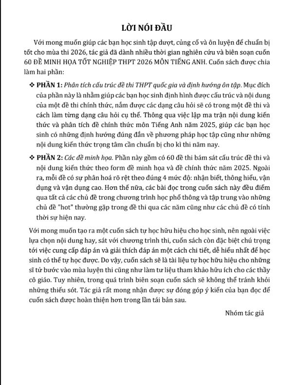 Sách 60 Đề Minh Họa Tốt Nghiệp THPT 2026 - Môn Tiếng Anh