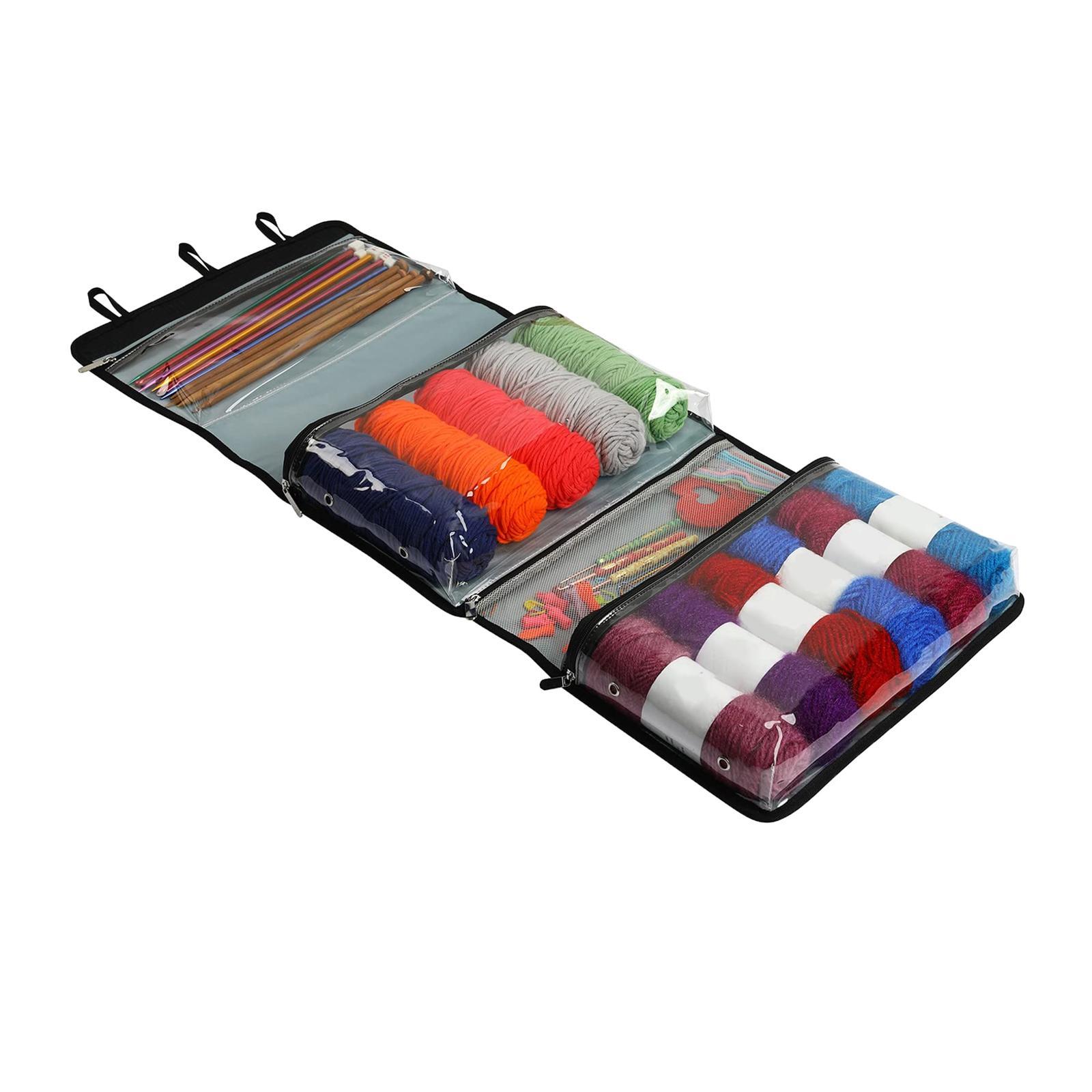 Hanging Yarn Storage Bag Wall Display with 4 Pockets Carrying Bag for Knitting Needles