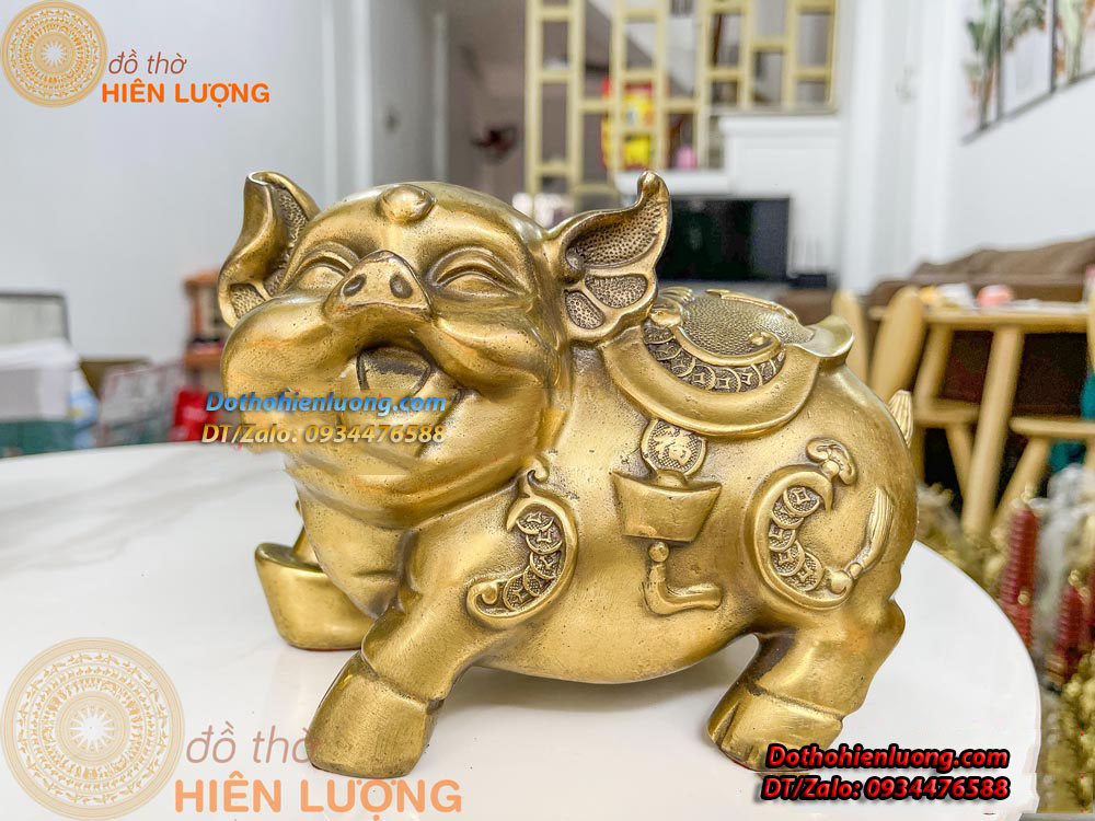 Đôi Tượng Heo Lưng Chữ Phúc - Heo Đắc Phúc Bằng Đồng Kích Thước 21x13x15cm, Nặng 4kg/đôi - Đồ Thờ Hiên Lượng