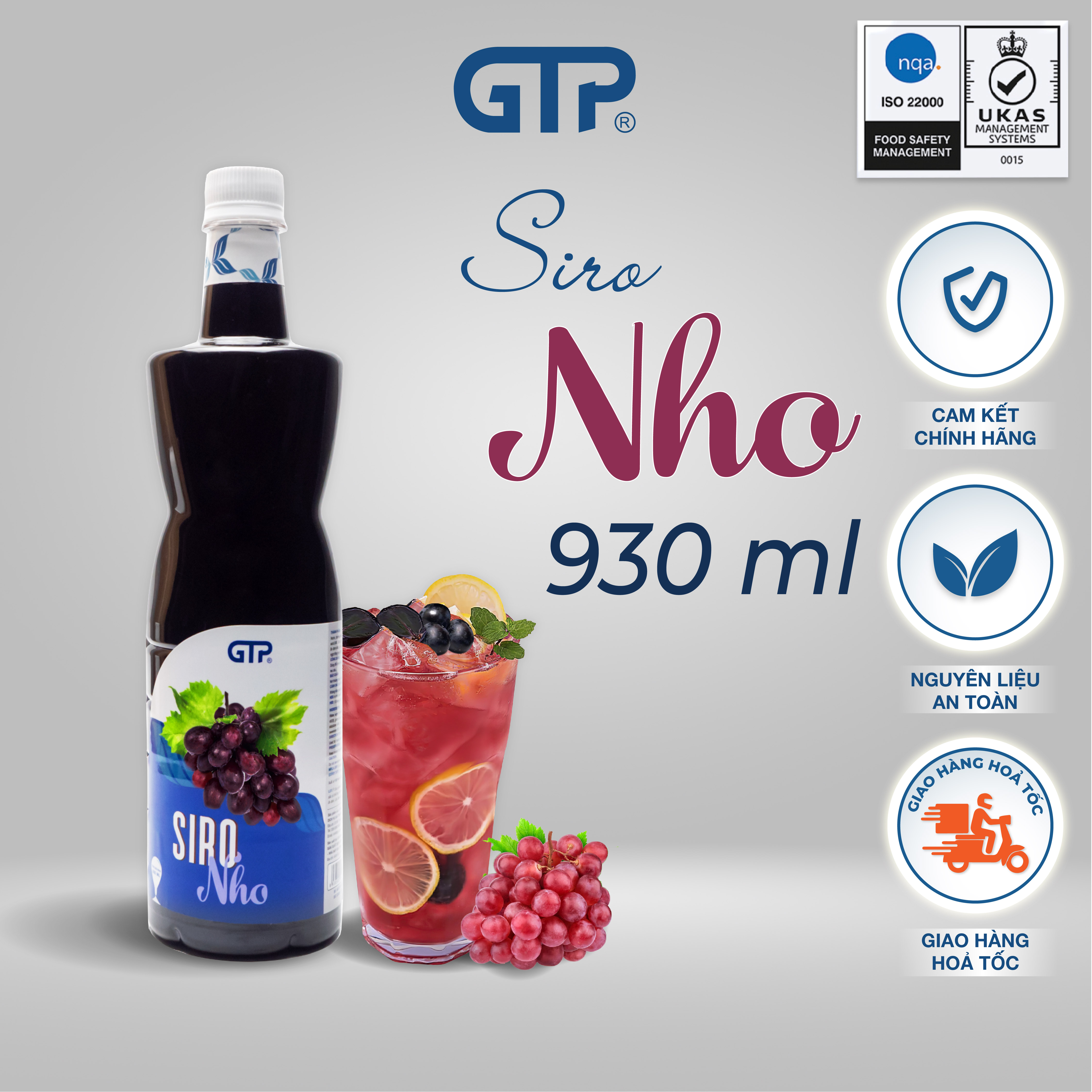 Siro GTP hương Chanh dây/ Nho/ Bạc hà 930 ml