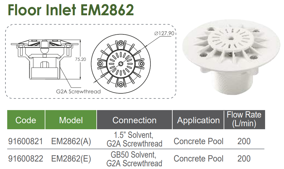 Mắt Trả Nước Đáy Hồ Bơi Emaux EM2862A Phi 49
