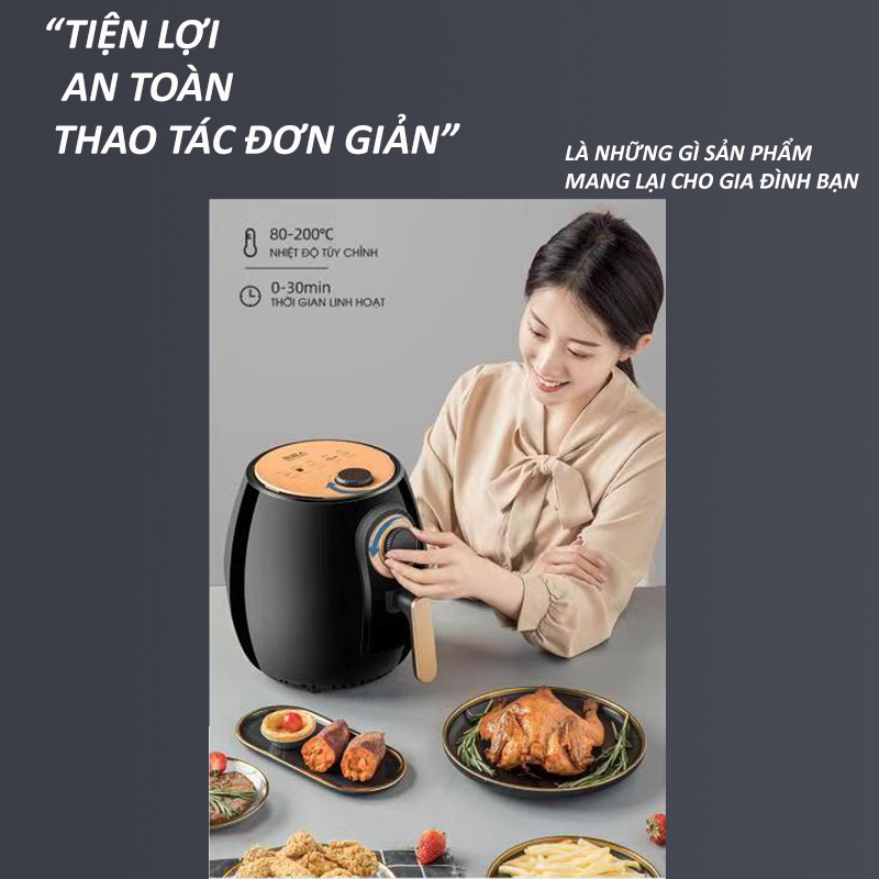 Nồi chiên không dầu dung tích 4.2L, nồi chiên ko dầu công nghệ hàn quốc, công suất 1500W, thiết kế hiện đại, an toàn vệ sinh