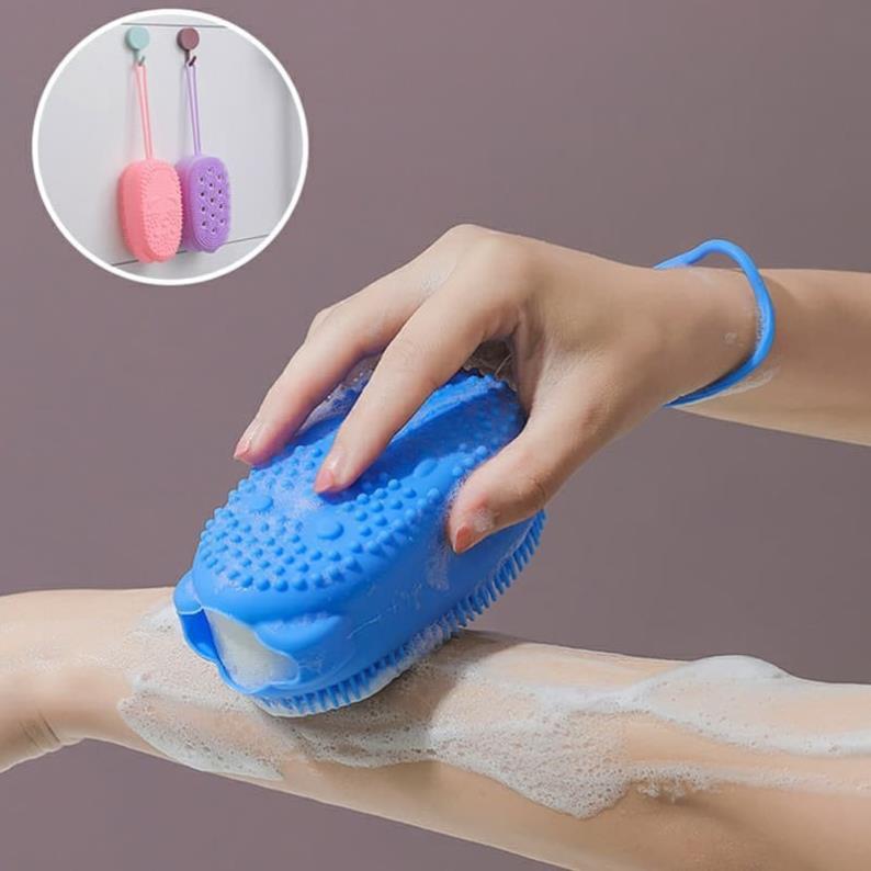 XẢ KHO+FREE SHIP Bông tắm tạo bọt silicon kỳ ghét cọ lưng tẩy da chết kèm miếng bọt biển tạo bọt có móc treo tiện lợi