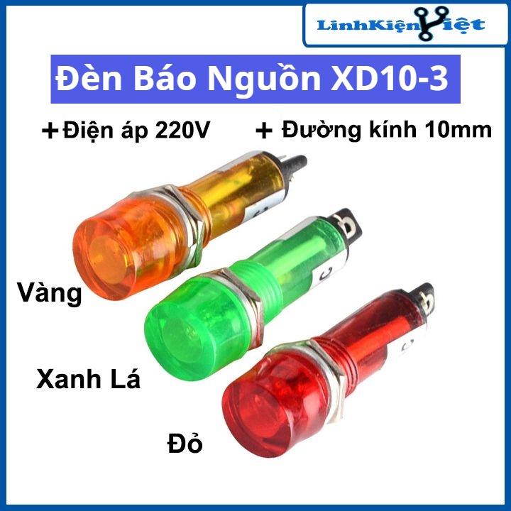 Đèn led báo tín hiệu nguồn XD10-3 điện áp 220VAC 10mm màu đỏ / xanh lá / vàng