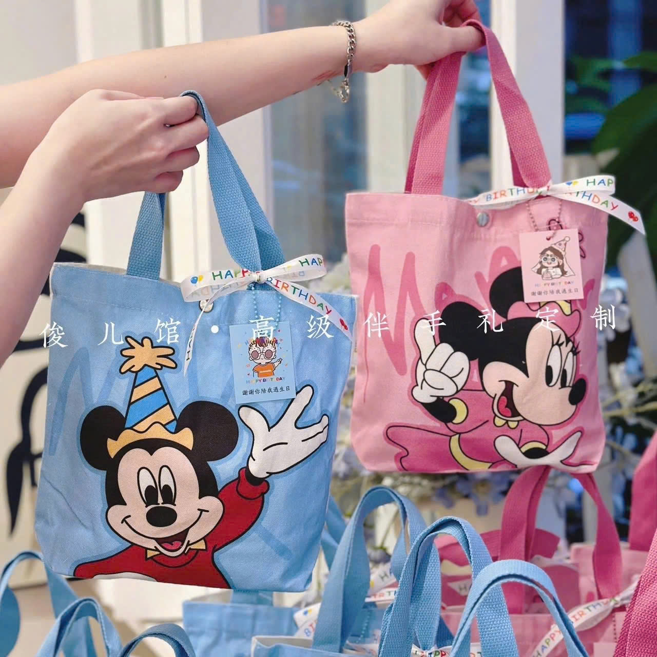 Túi Tote Vải Canvas MICKEY In Hình Hoạt Hình Cute – Quà Sinh Nhật, Đi Học, Đi Chơi – Size 27x24x8cm, 2 Màu Xanh Hồng - HÀNG CHÍNH HÃNG MINIIN