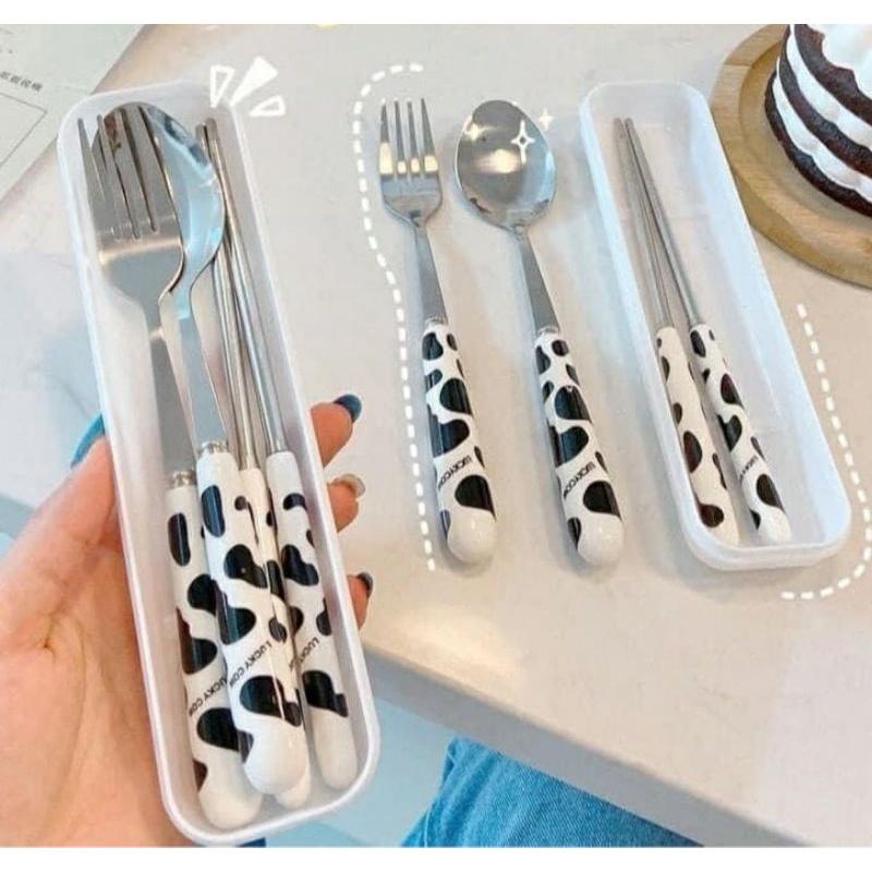 Set thìa đũa inox 304 - Thìa đũa bò sữa