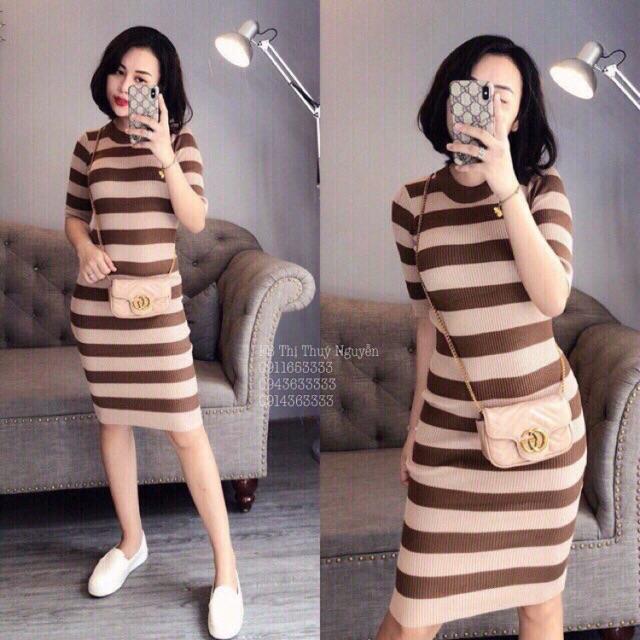 ️FLASH SALE️ĐẦM LEN BODY KẺ NGANG SIÊU ĐẸP