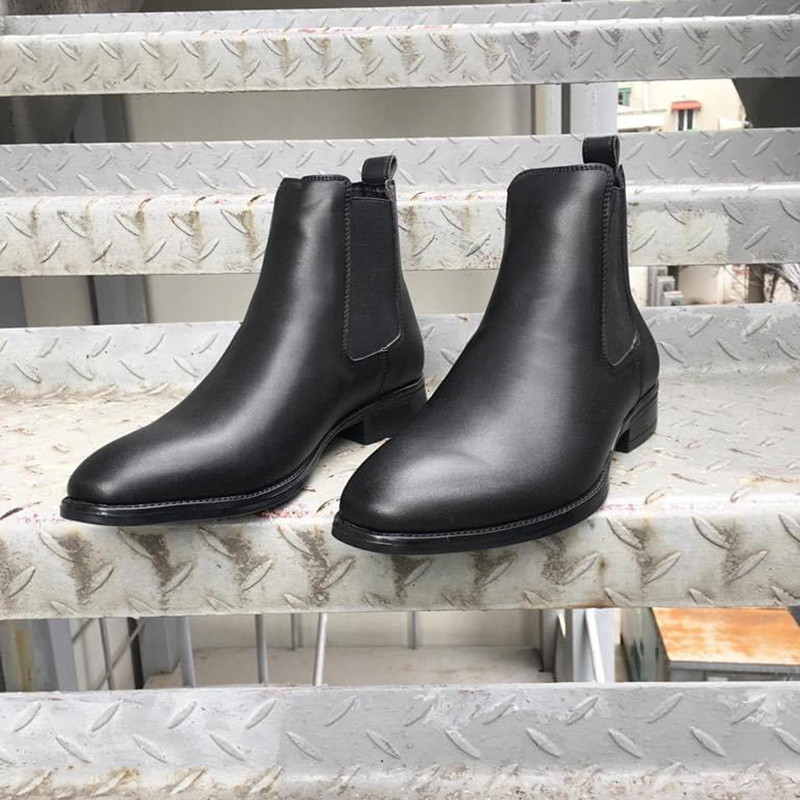 Giày Da Chelsea Boot da thật Shoemaker Cổ Cao Nam Công Sở Đế Cao Tăng Chiều Cao Da Bò Thật