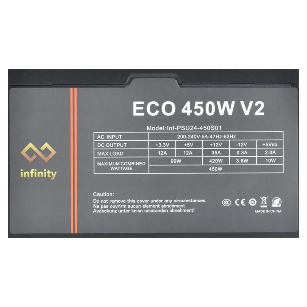 Bộ nguồn máy tính Infinity ECO 450W V2 – DC to DC – Hiệu suất 85% – Active PFC – Single Rail _ Hàng Chính Hãng