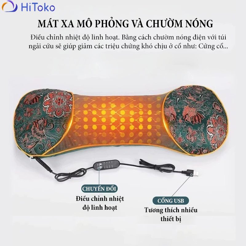 Gối thơm ngải cứu thảo mộc cắm điện công thái học hỗ trợ cột sống cổ, giúp cải thiện giấc ngủ ngon và đường cong cột sống cổ