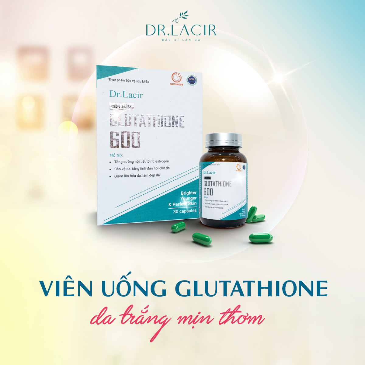 [[ 4 Trong 1 - Mờ Nám, Tàn Nhang, Cân Bằng Nội Tiết Tố, Sinh Lý Nữ ]] - Viên Uống Mờ Nám, Trắng Da Glutathione 600 - Hàng Chính Hãng Dr. Lacir