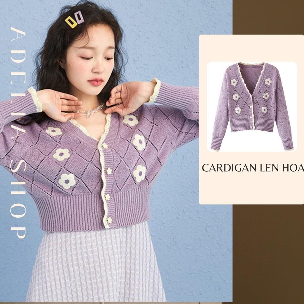 Cardigan Len Hoa | Áo Cardigan Nữ Len Dệt Kim Đính Hoa Cổ V Dễ Thương Thời Trang Hàn Quốc, Áo Xinh Ulzzang