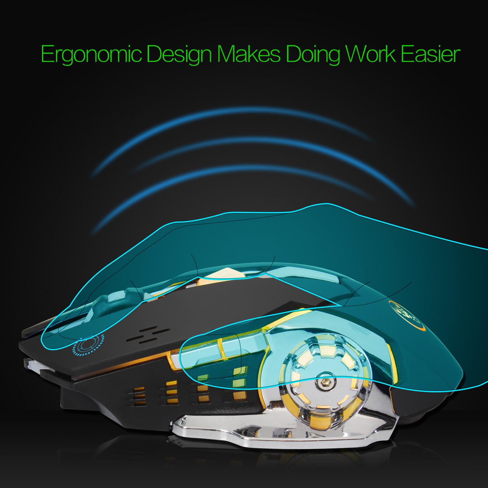 HXSJ M70 2.4G Wireless Charging Game Mouse Colorful Breathing Light Gaming Mouse with Adjustable DPI for PC Notebook