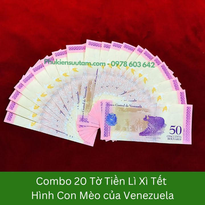 Combo 20 Tờ Lì Xì Tết Hình Con Mèo Của Venezuela , kích thước: 15.5cmx7.5cm, màu tím - SP005873