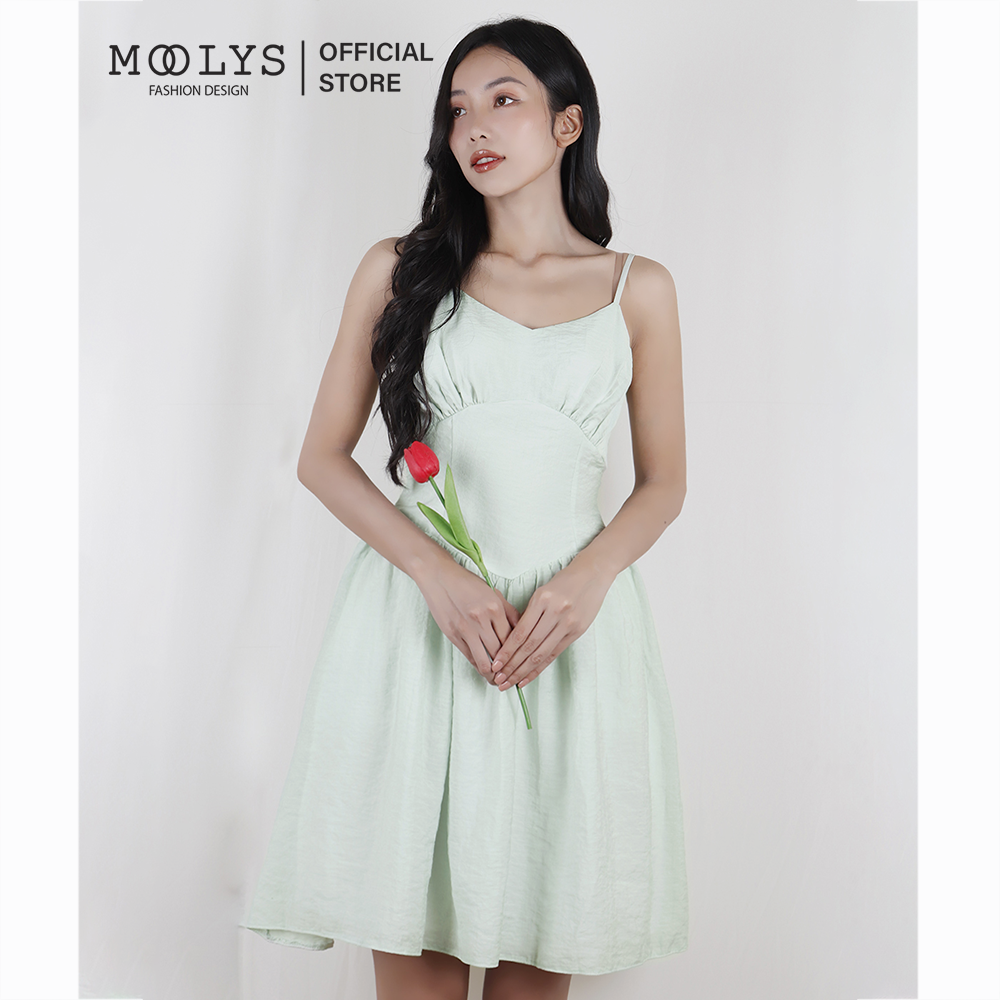 Đầm xoè hai dây nhún ngực dễ thương Moolys MD002