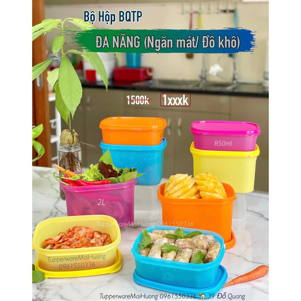 Bộ Hộp Bảo Quản Thực Phẩm Color Rectangular Set 8 Tupperware, Hộp Trữ Khô, Nhựa Nguyên Sinh Cao Cấp