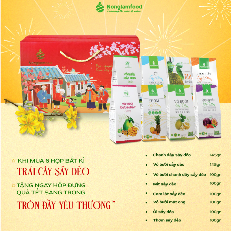 [QUÀ TẶNG TỰ CHỌN] Set quà tự chọn mix 6 hộp trái cây sấy đủ vị cao cấp Nonglamfood | Quà tặng cao cấp cho người thân, bạn bè, đối tác, doanh nghiệp