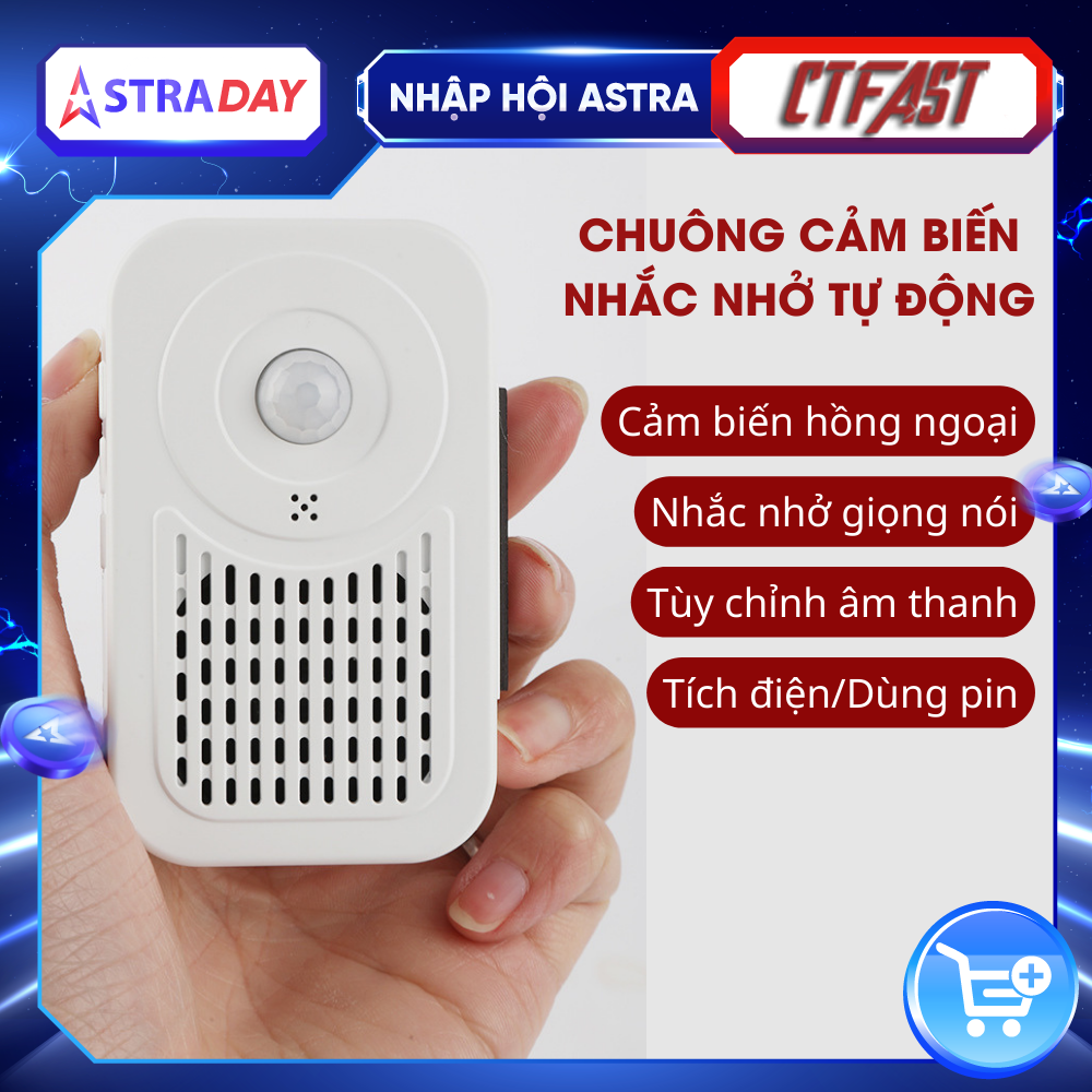 Chuông báo khách cảm biến hồng ngoại không dây CTFAST-DB06 : Tùy chỉnh âm thanh nhắc nhở đóng cửa, tắt điện, đeo khẩu trang, rửa tay sát khuẩn... bằng giọng nói phù hợp với cửa hàng, cơ quan, trường học