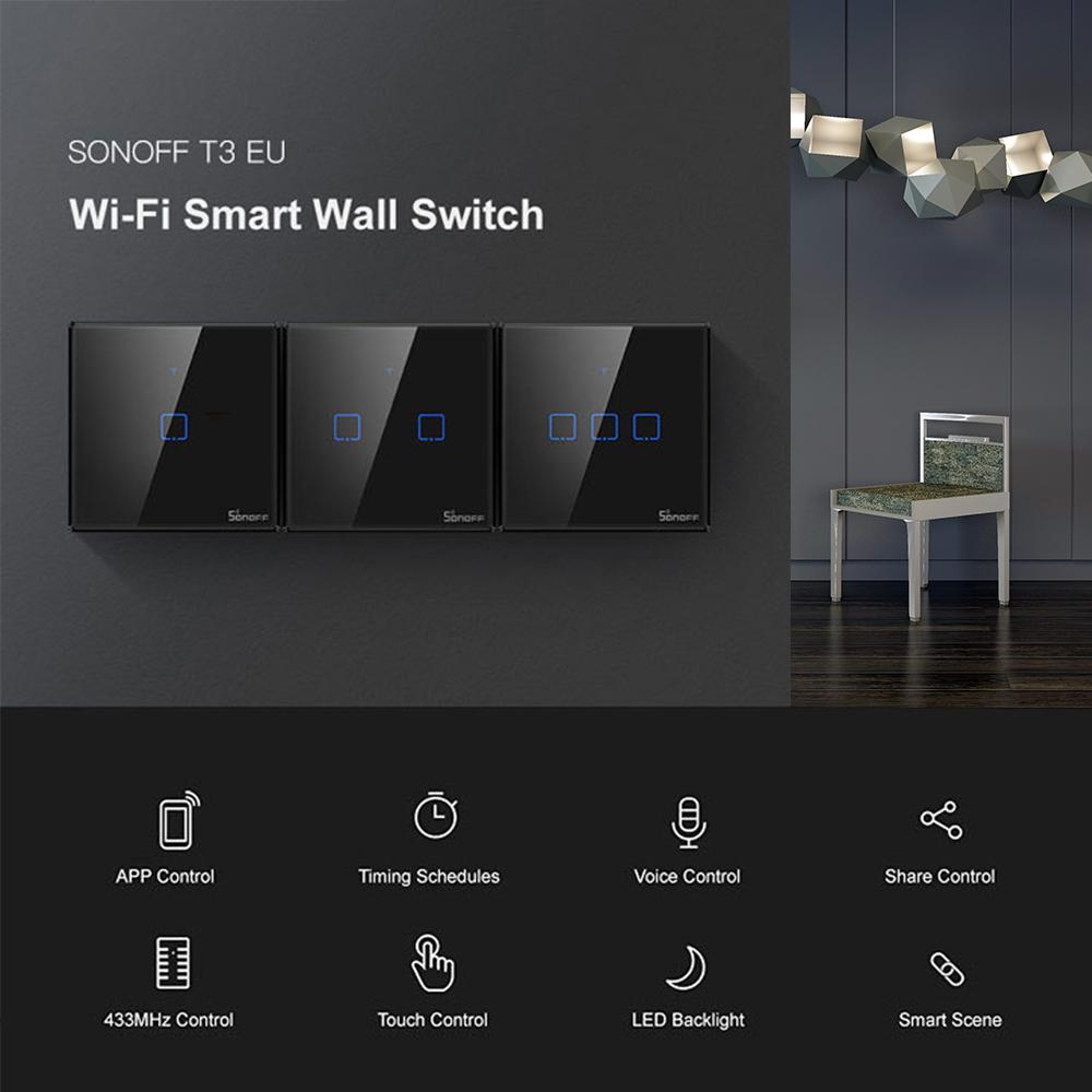 Công tắc đèn tường WiFi thông minh 433Mhz Ứng dụng điều khiển từ xa RF / Bộ hẹn giờ SONOFF T3EU3C-TX 