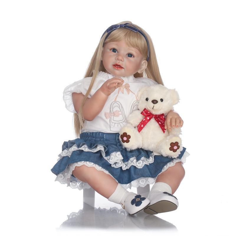 Búp Bê Tái Sinh Thân Gòn Mềm Mại Tóc Dài Môi Dầy 60 cm 24 inch Reborn Vinyl Long Hair Doll