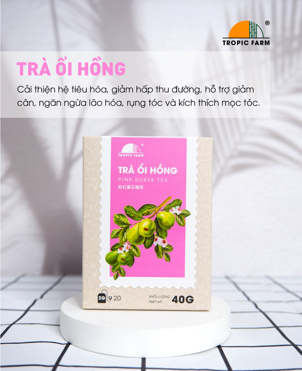 Trà Ổi Hồng Túi Lọc - Tropic Farm - Hộp 40g - Hỗ trợ giảm cân, giảm thâm nám, kích thích tóc phát triển