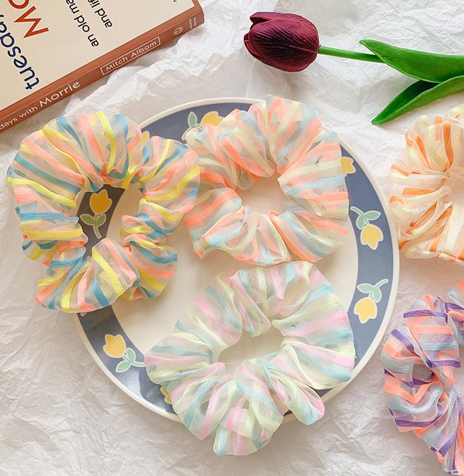 Dây buộc tóc Scrunchie kẻ ngang mầu sắc dễ thương HD83