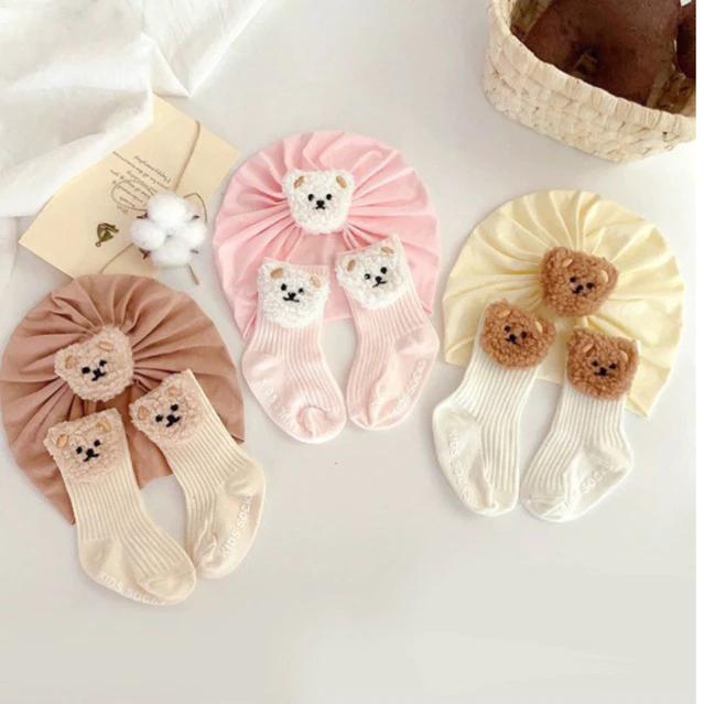 Set Mũ Turban Kèm Tất Cao Cổ hình Gấu, Thỏ ChicBaby Có Chống Trơn Trượt Dễ Thương Cho Bé Gái