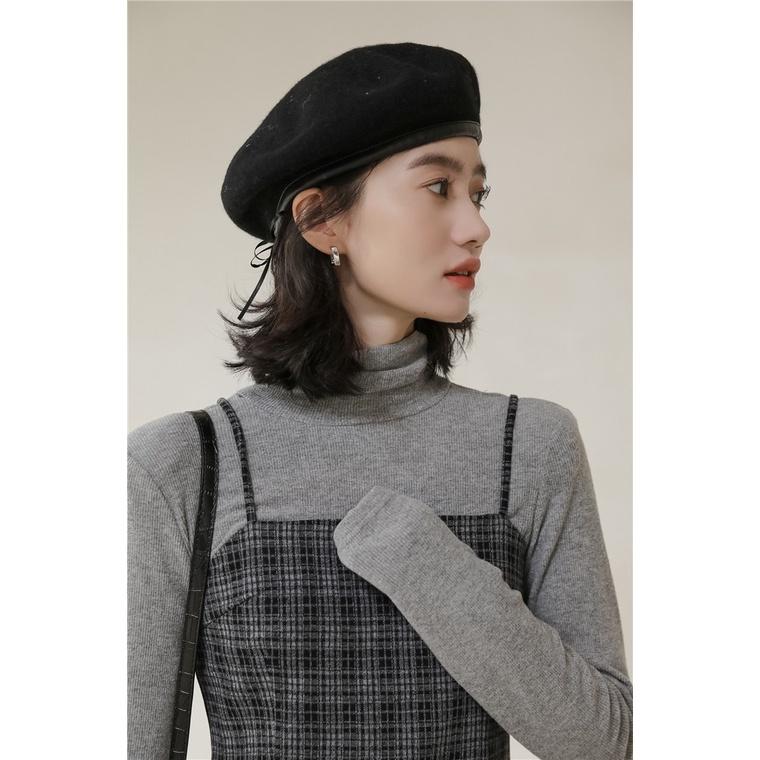 MŨ NỒI BERET NỮ ULZZANG NÓN DẠ VIỀN DA CÓ DÂY NỚI CHỈNH Camcamvintage