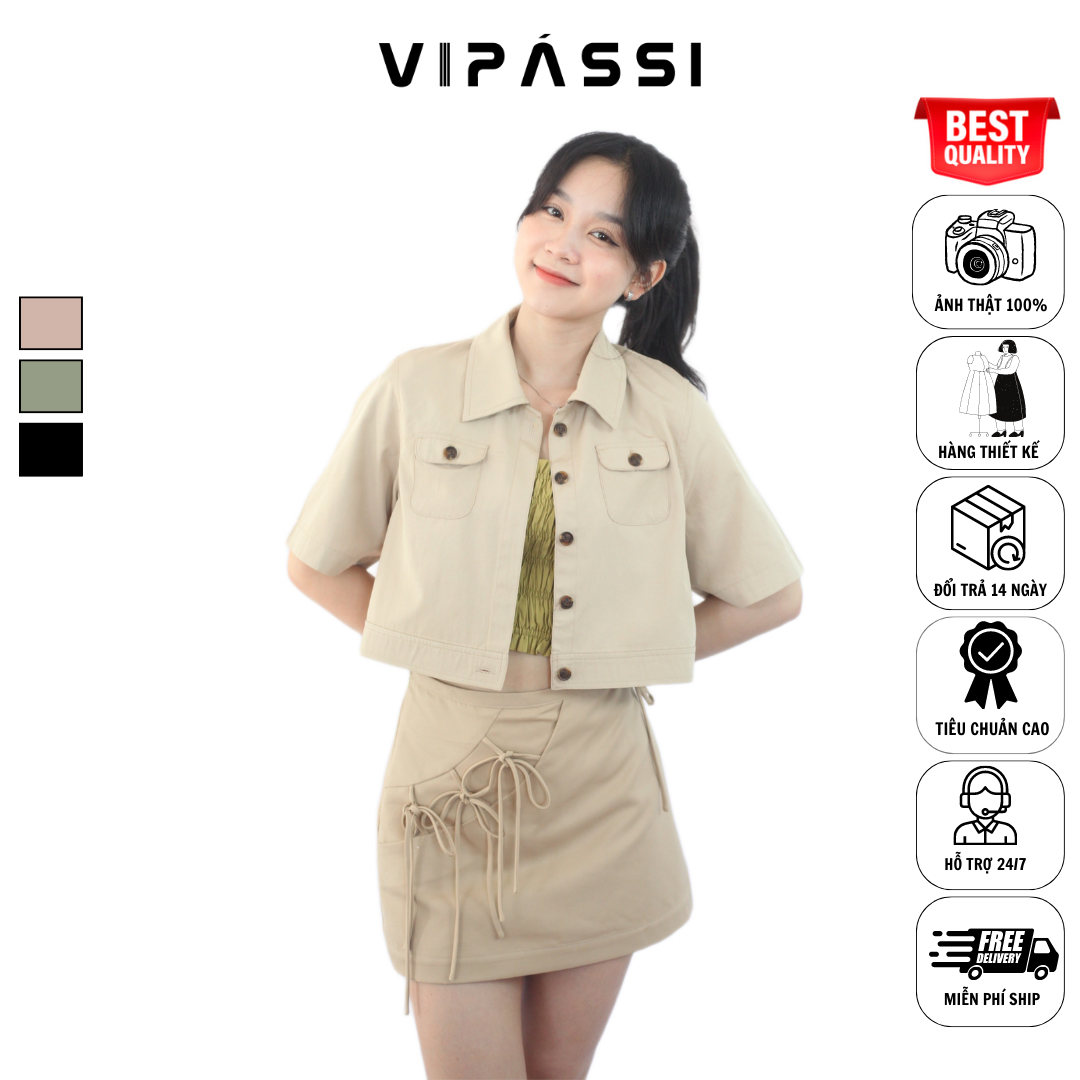 VIPÁSSI Chân Váy Chữ A Dây Thắt Tôn Eo Dây Hoạt Tiết Dây Thắt Nơ Cotton