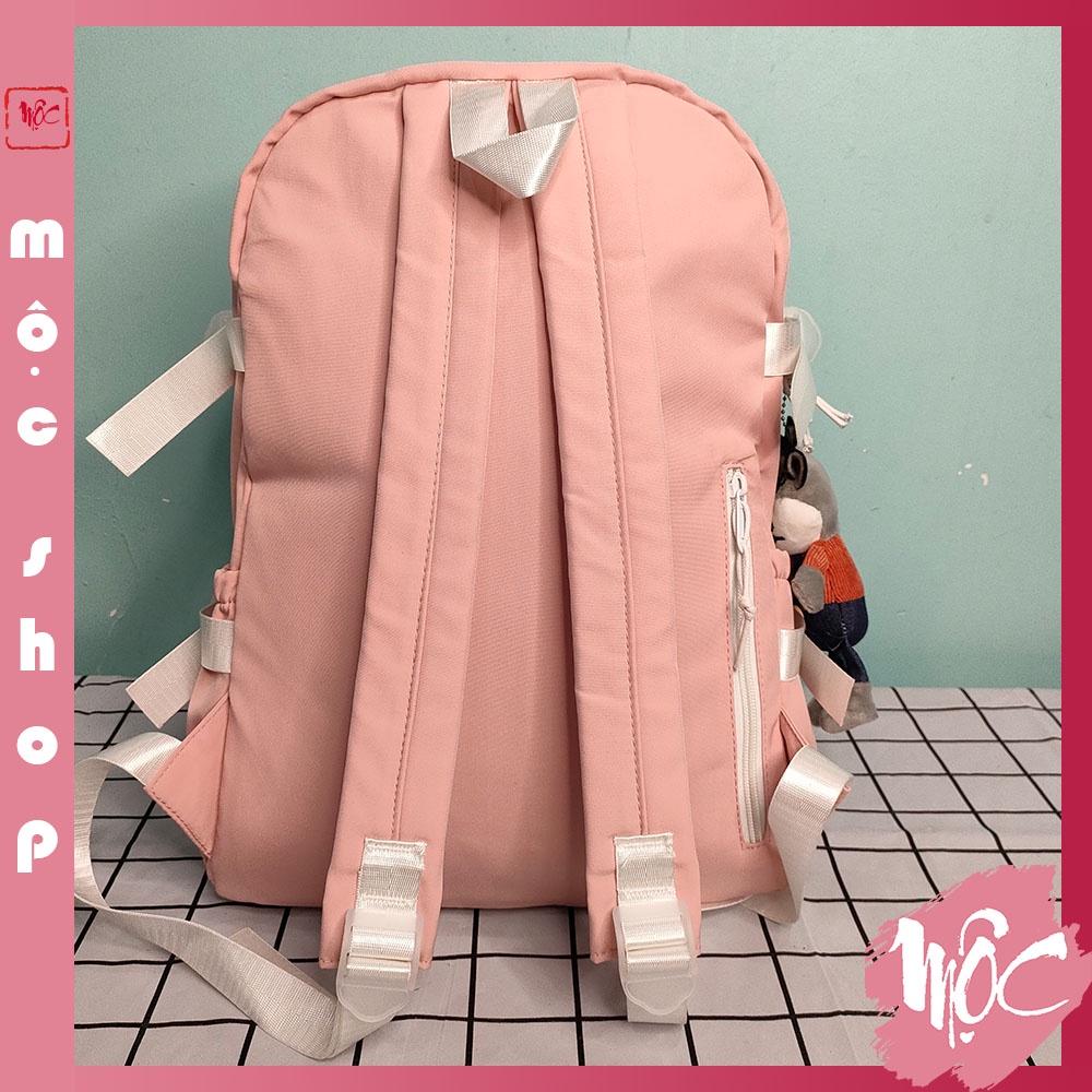 Balo ULZZANG, balo thời trang- BL223, nhiều ngăn, vải chống thấm nước- Tặng kèm Sticker, bóng, gấu