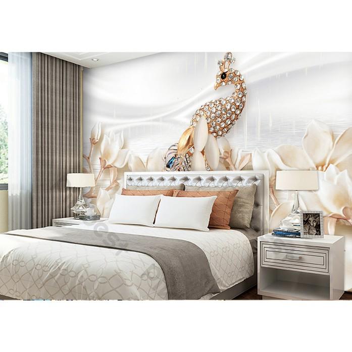 Tranh dán tường Chim công phú quý tài lộc, Tranh dán tường 3d hiện đại MS855722