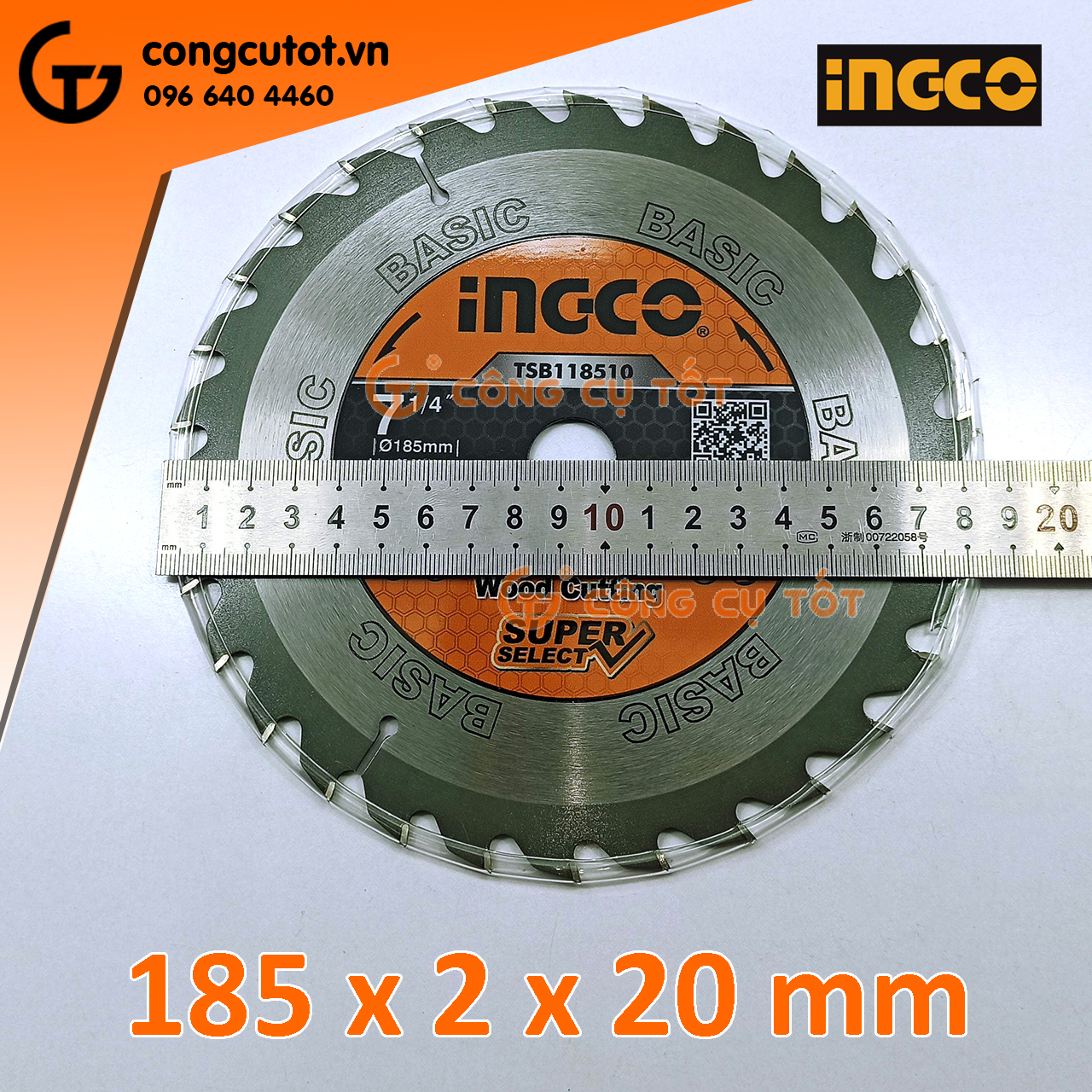 Lưỡi cắt gỗ Ø185mm 30 răng hợp kim TCT 8200rpm INGCO TSB118510