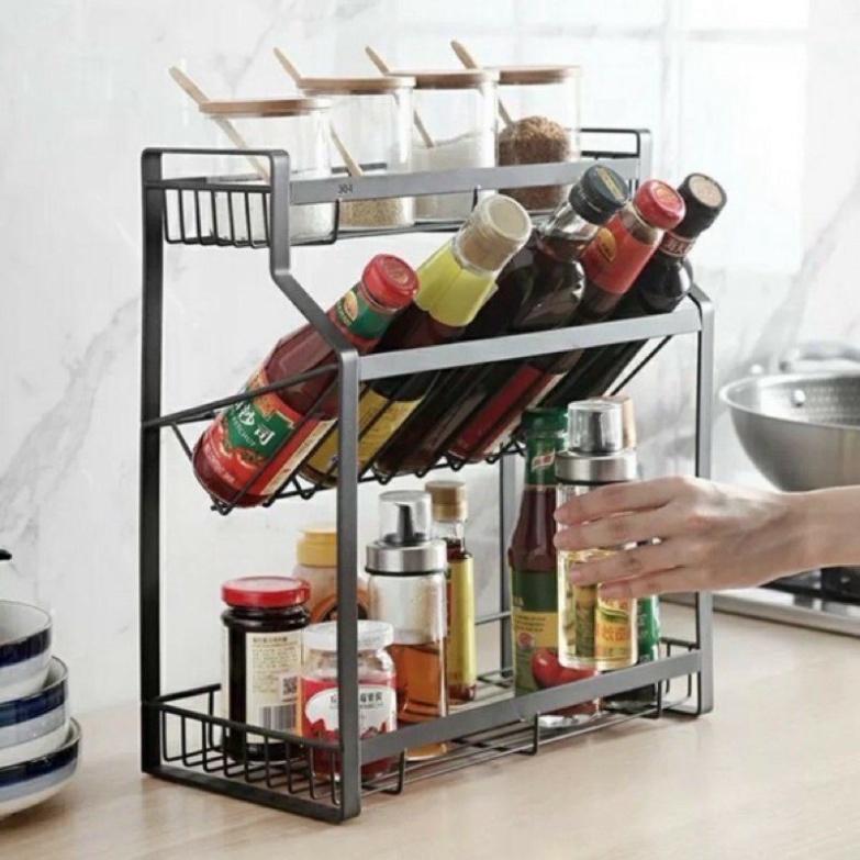 Kệ gia vị đa năng 3 tầng có 1 ngăn chéo bằng thép sơn tĩnh điện nguyên khối chắc chắn bền đẹp tiện ích