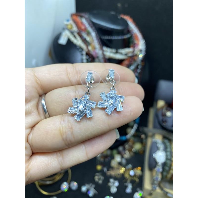 Bông tai hình hoa xoáy, đính phale bạc 925