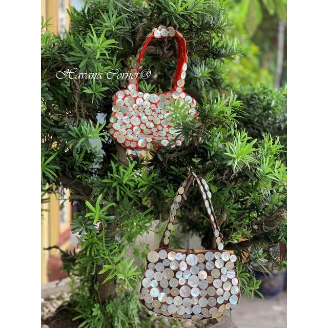 Túi xách tay đi tiệc khuy trai chất liệu taffeta handbag 20*15 cm - Vietnam Handmade Pouch With Embroidery