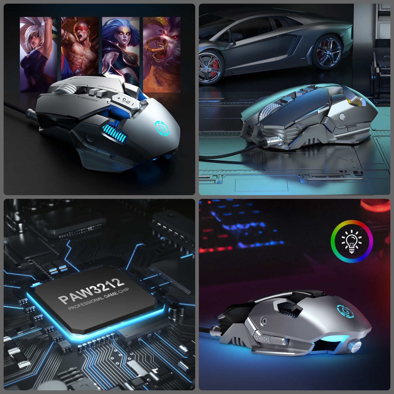 Chuột cơ gaming led RGB 6400DPI - J800 mechanical Gaming mouse