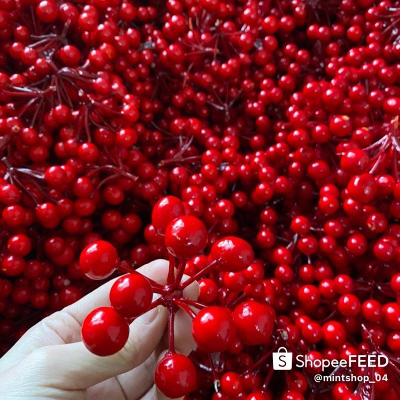 Chùm Quả Cherry, Nhánh Đào Đông Trang Trí Giỏ Quà, Noel,Hoa Sáp Hoa Lụa, Làm Oản - Phụ Kiện Trang Trí.