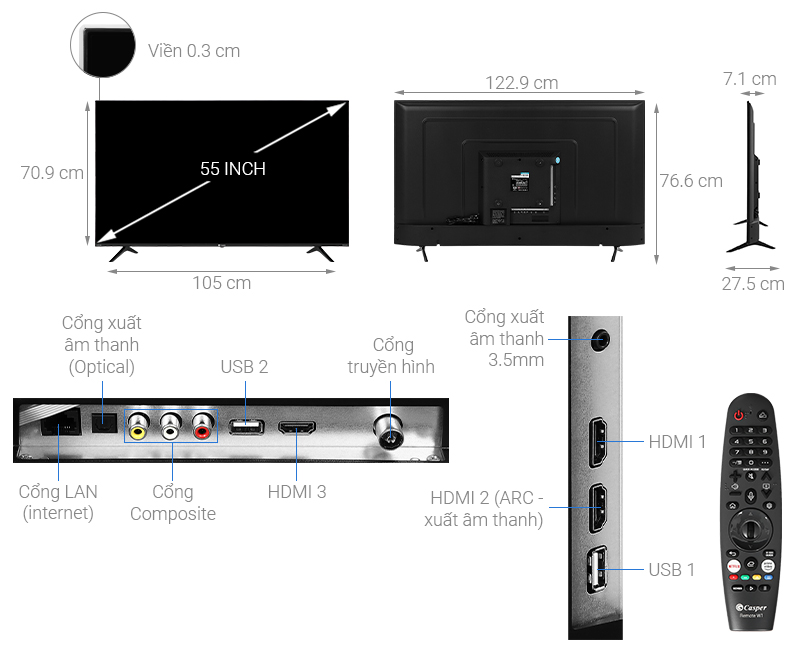 Smart Tivi Casper 4K 55 inch 55UW6000 - Hàng Chính Hãng