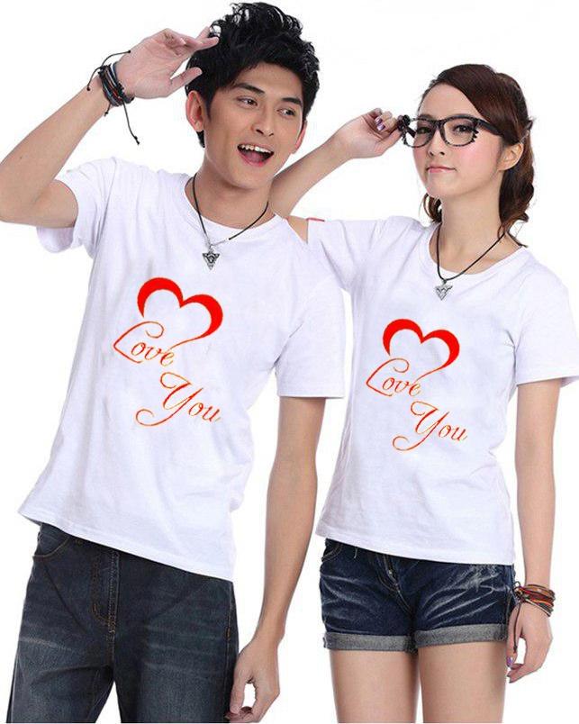 Bộ Áo Thun Đôi Love You Màu Trắng Nam Nữ