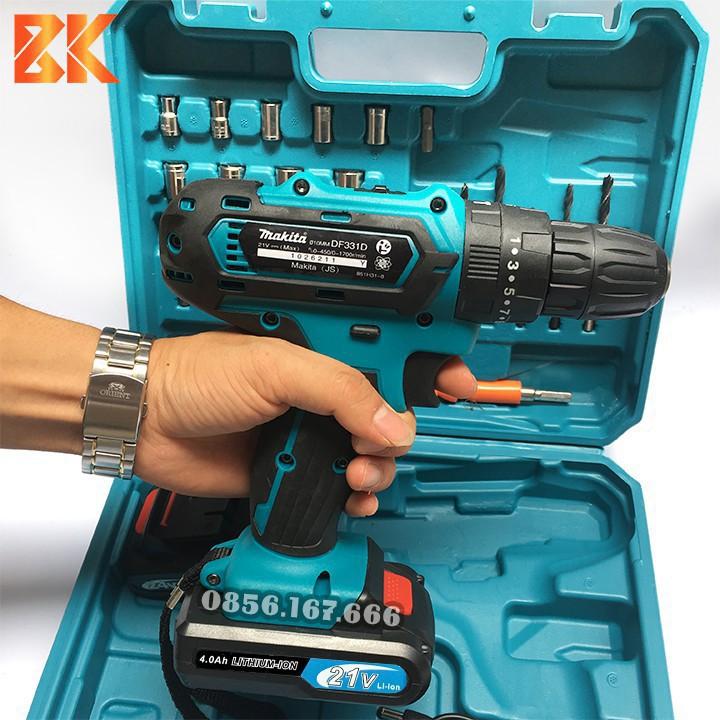 Máy Khoan pin MAKITA Có Búa 21V Kèm Phụ Kiện 24 chi tiết - Máy Khoan tường, bê tông, bắn vít, vặn vít 24V - 2Pin 5 Cell