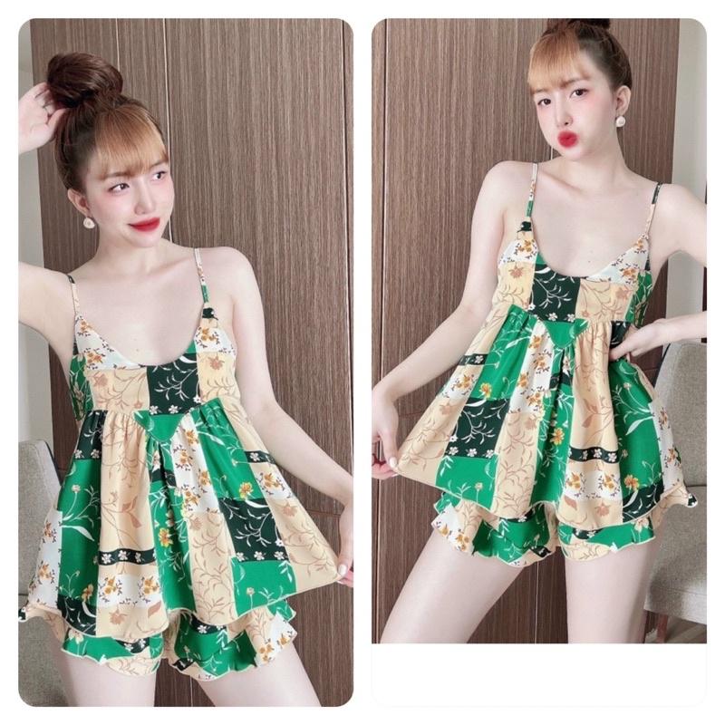 Đồ Ngủ Nữ Lụa 2 Dây, Bộ Mặc Nhà BIGSIZE Nữ Mango viền bèo, Freesize 40-65kg, tuỳ chiều cao - HÌNH SÀN CHỤP THẬT - 4