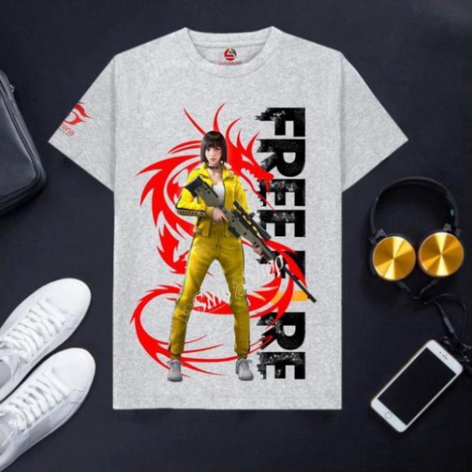 VHL Store Áo Free Fire cotton màu xám cổ tròn cực hot Kelly + Meguie VHL Store