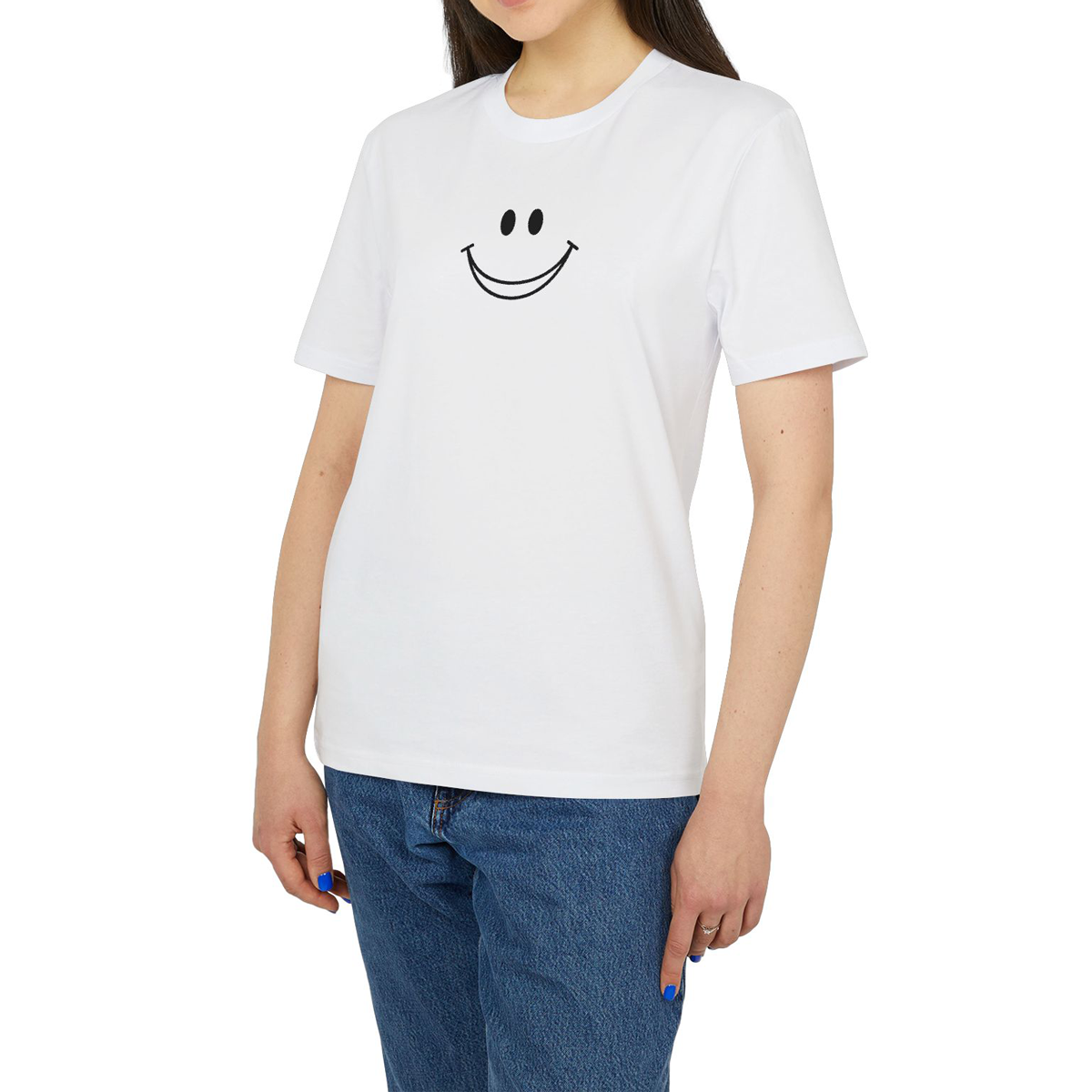 Áo Thun Nữ In Hình Miệng Cười Form Basic Tay Ngắn Cổ Tròn